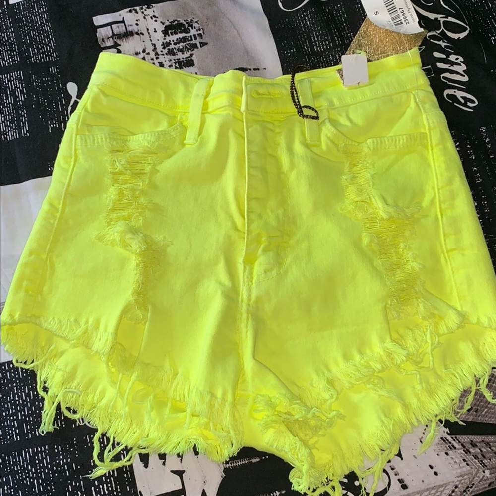 Neon yellow high waisted shorts